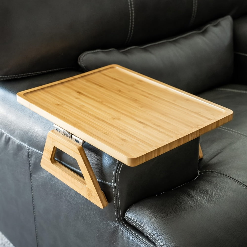 Bamboo Sofa Arm Tray with Folding Legs for Entryways, Bedrooms and Living Spaces, with the Listed Configuration