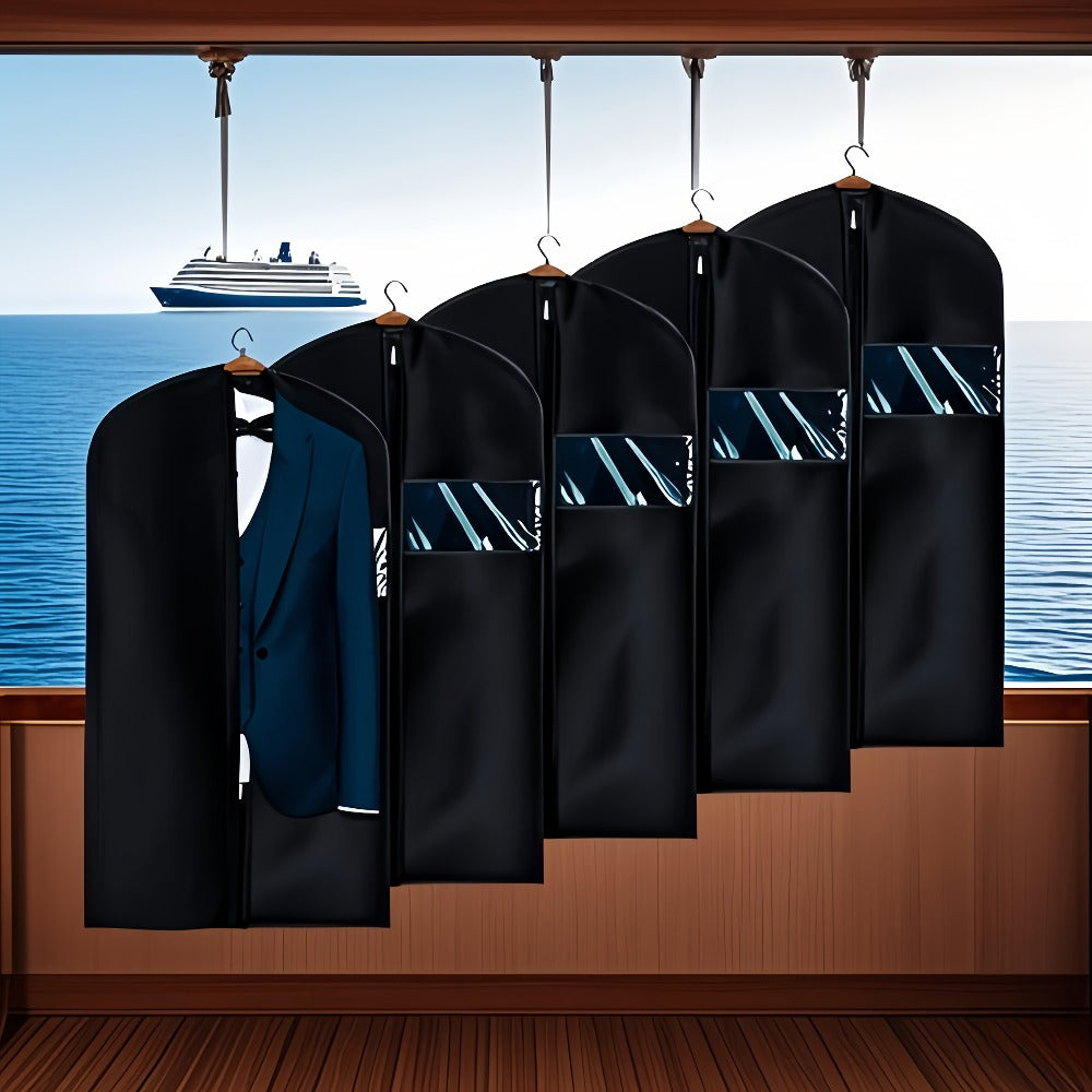 Garment Bags with Zipper Closure & Dust Protection for Suits Dresses Shirts, Set of 5 Reusable Black Cover Bags