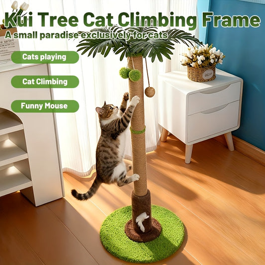 Cat Scratching Post 36.3 Inch – Natural Sisal Coconut Tree Design with Hanging Balls, Stable Weighted Base Cat Scratcher Tower for Indoor