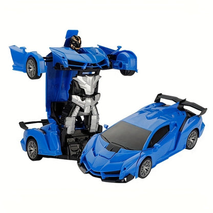 Robot Deformation Car for Kids 1:18 Blue & Red, One-Button Transform Remote Control Stunt Vehicle