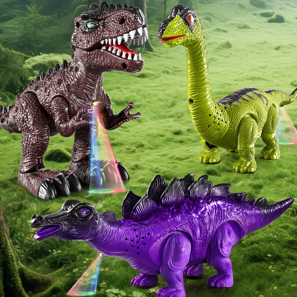 Electric Walking Dinosaur Toys Set of 3 with Sound, Light & Walking Functions, Interactive Moving Dino Toy Collection
