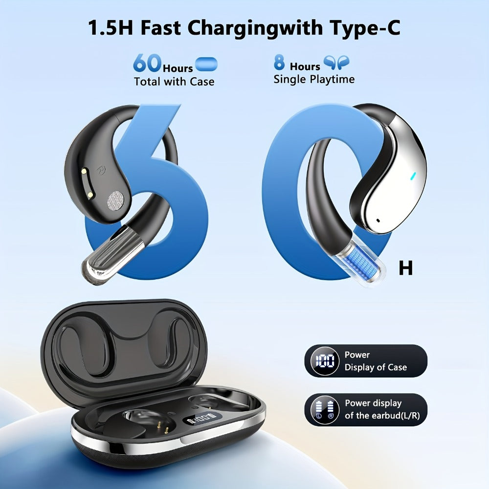 Open-Ear Translation Earphones with Oval Charging Case in Black, Orange or Light Beige Options