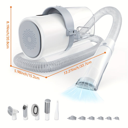 Pet Grooming Vacuum Kit 5-in-1 Professional Clippers 99% Hair Suction 6 Guide Combs Multifunctional Dog Cat Grooming Tools White Blue Grey