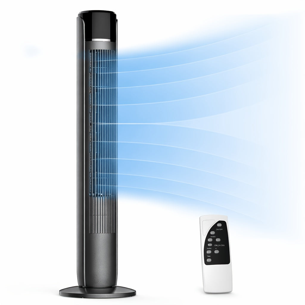 36-Inch Floor-Standing Tower Fan with Remote Control, 9.84-Inch Base and Titanium Gray or Black Finish
