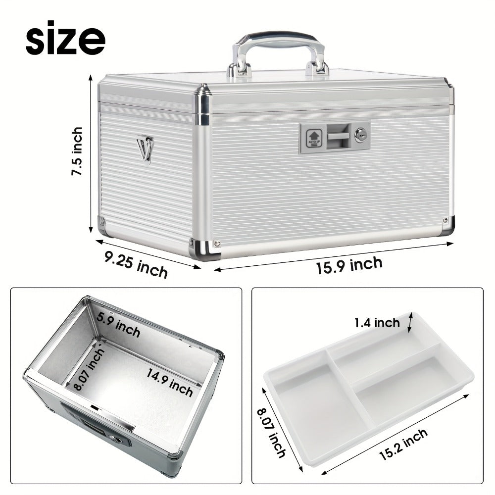 Aluminum Alloy Lockable Medicine Box – Double Layer Large Capacity Storage Box with Key Lock, Handle & Tray for Medicines