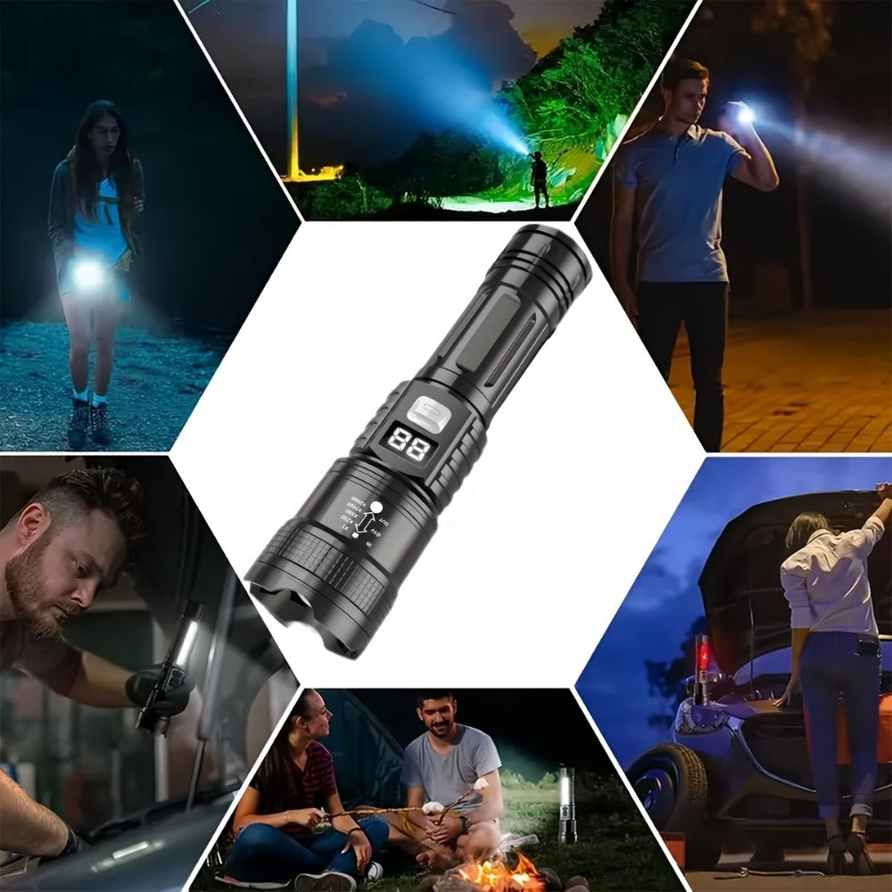 Flashlight Rechargeable 4-Piece Zoom Set with Digital Displays, USB Charging and IP65 Rating