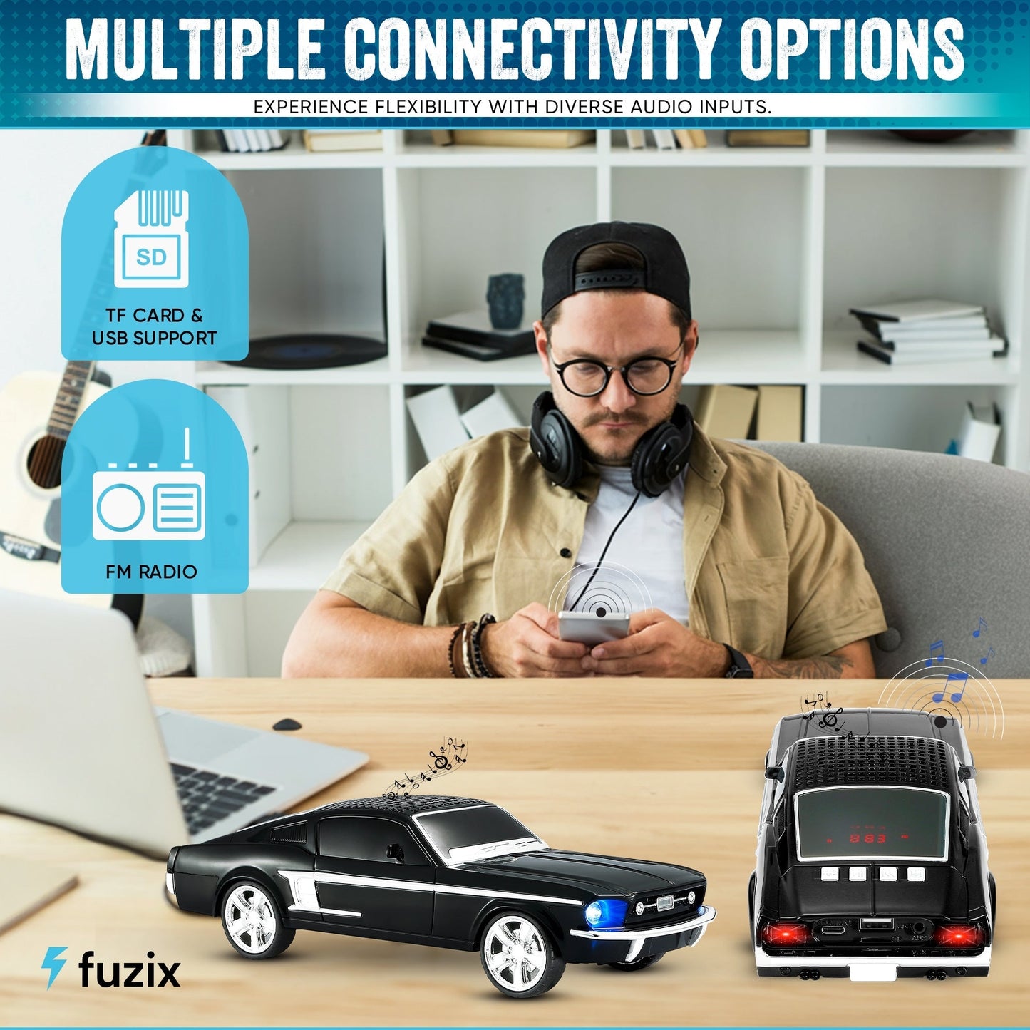 Fuzix WS-1967 Classic Car Bluetooth Speaker with LED Lights | Retro Replica Wireless Stereo, FM Radio, USB/TF/AUX, Built-in Mic