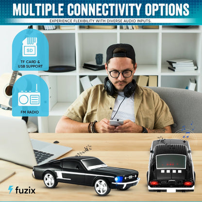 Fuzix WS-1967 Classic Car Bluetooth Speaker with LED Lights | Retro Replica Wireless Stereo, FM Radio, USB/TF/AUX, Built-in Mic