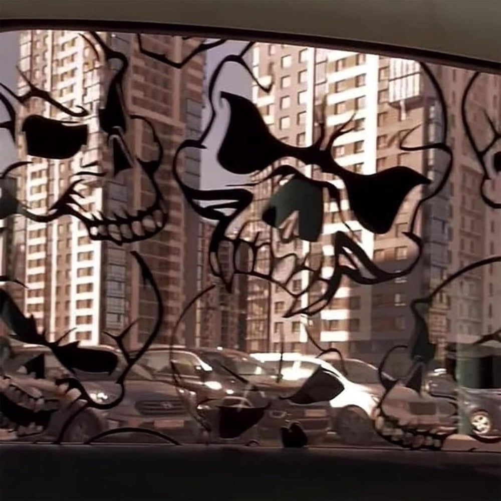 Two-Piece Gothic Skull Car Window Decals in Type A, C or D Artwork with Small or Large Sizes