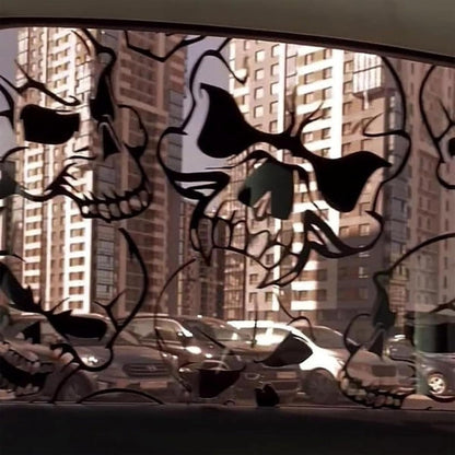 Two-Piece Gothic Skull Car Window Decals in Type A, C or D Artwork with Small or Large Sizes