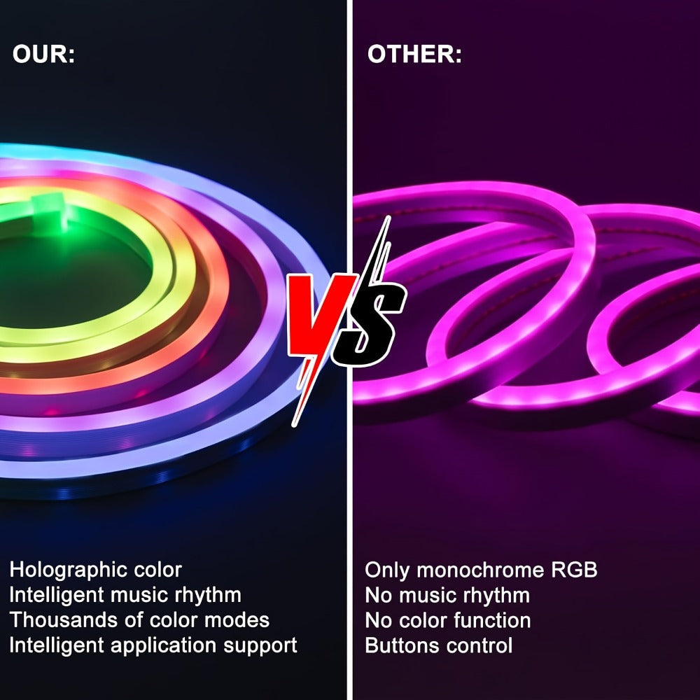 LED Strip Light RGBIC Neon Rope in 2m, 3m or 5m with USB Power, App and IR Remote, Music Sync and IP65 Label