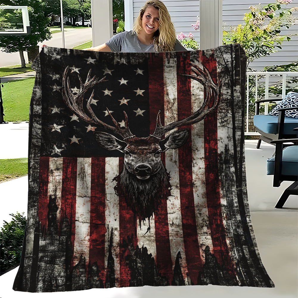 Deer Pattern Flannel Throw Blanket 200-250GSM, for Sofas, Beds and Everyday Home Comfort, with the Listed Configuration