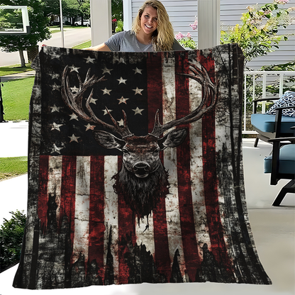 Deer Pattern Flannel Throw Blanket 200-250GSM, for Sofas, Beds and Everyday Home Comfort, with the Listed Configuration