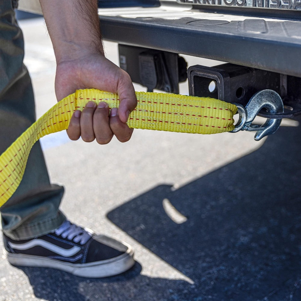 Recovery Tow Strap with Forged Steel Hook – 4M 13FT 11000LB Heavy Duty Winch Strap for Off-Road SUV Truck Pickup Emergency Vehicle Rescue