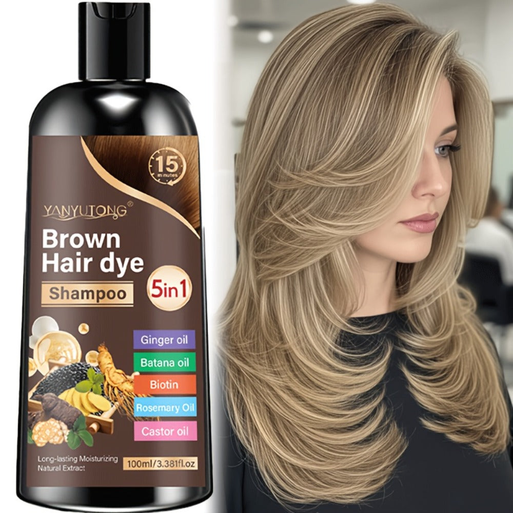 Hair Dye Shampoo, YANYUTONG 100ml 5-in-1 Bottle in Black, Brown or Chestnut Brown Options for Home Use