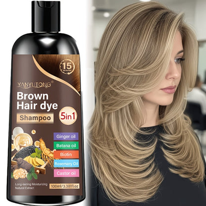 Hair Dye Shampoo, YANYUTONG 100ml 5-in-1 Bottle in Black, Brown or Chestnut Brown Options for Home Use