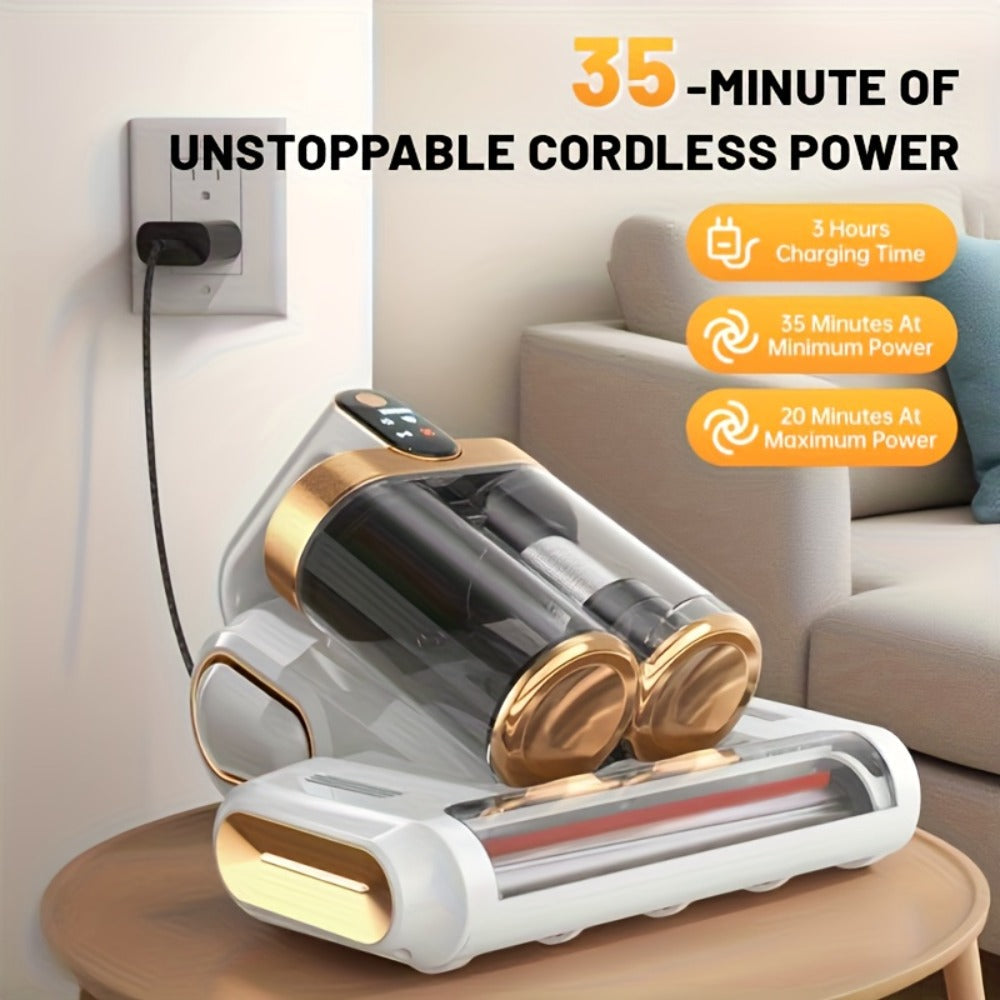 Mattress Vacuum Cleaner Handheld 16kPa Suction with UV Lamp & 80000RPM Soundwave Technology – Portable Dual Cup Bed Vacuum for Dust Mites