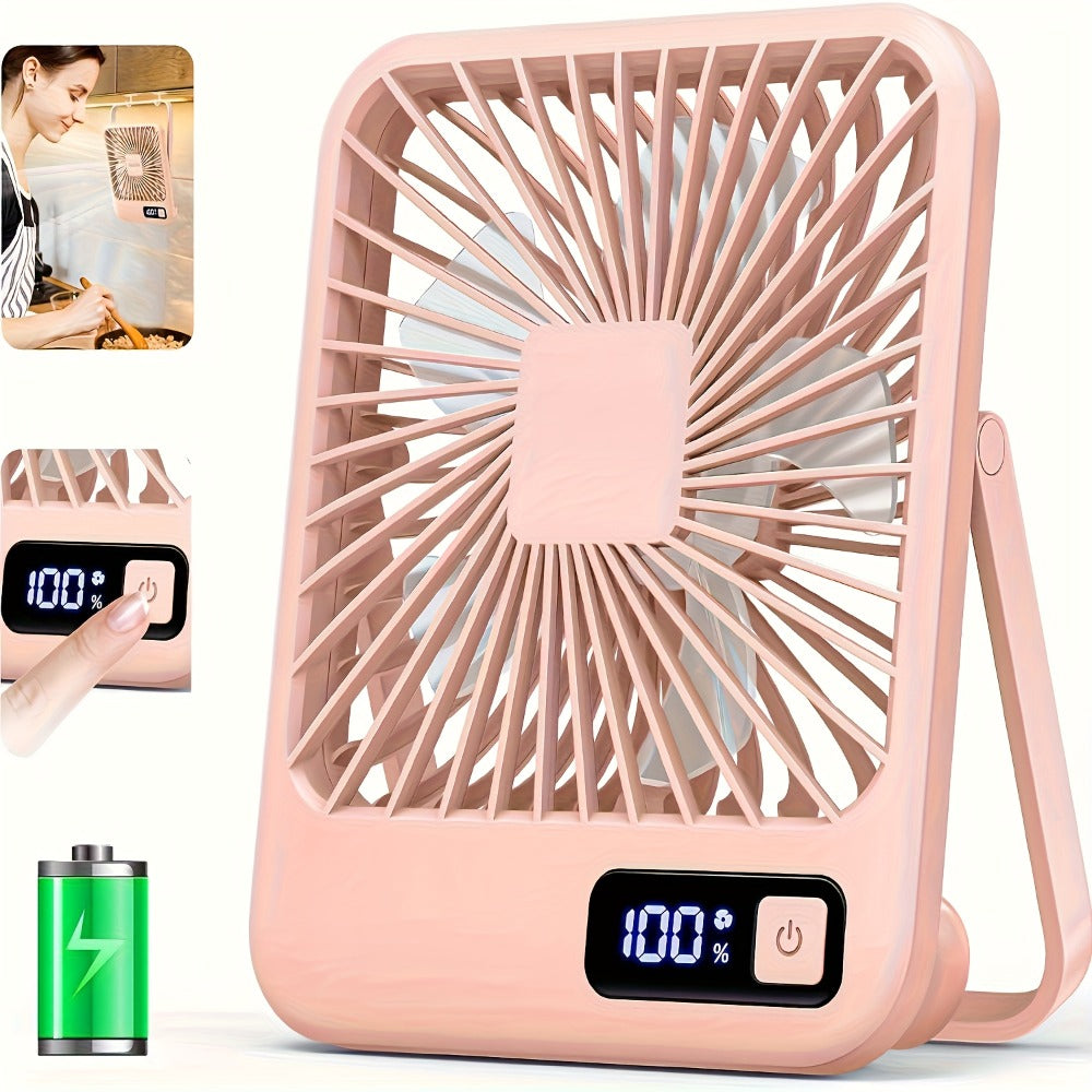 Mini Desktop Fan Square Design, Ultra-Quiet 5-Speed USB Rechargeable 1800mAh Portable Cooling Fan for Home