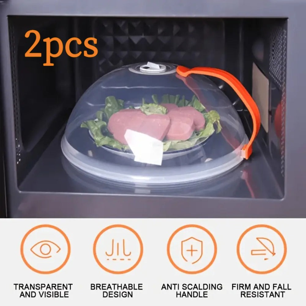 Microwave Food Cover Splash Guard 2 Pack with Steam Vent and Handle Plastic Splatter Guard for Home Cooking, Dining and Outdoor Meals