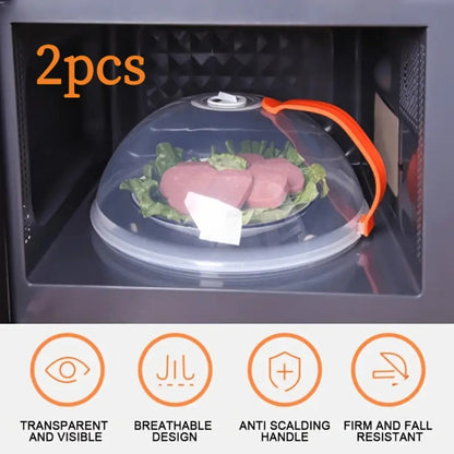 Microwave Food Cover Splash Guard 2 Pack with Steam Vent and Handle Plastic Splatter Guard for Home Cooking, Dining and Outdoor Meals