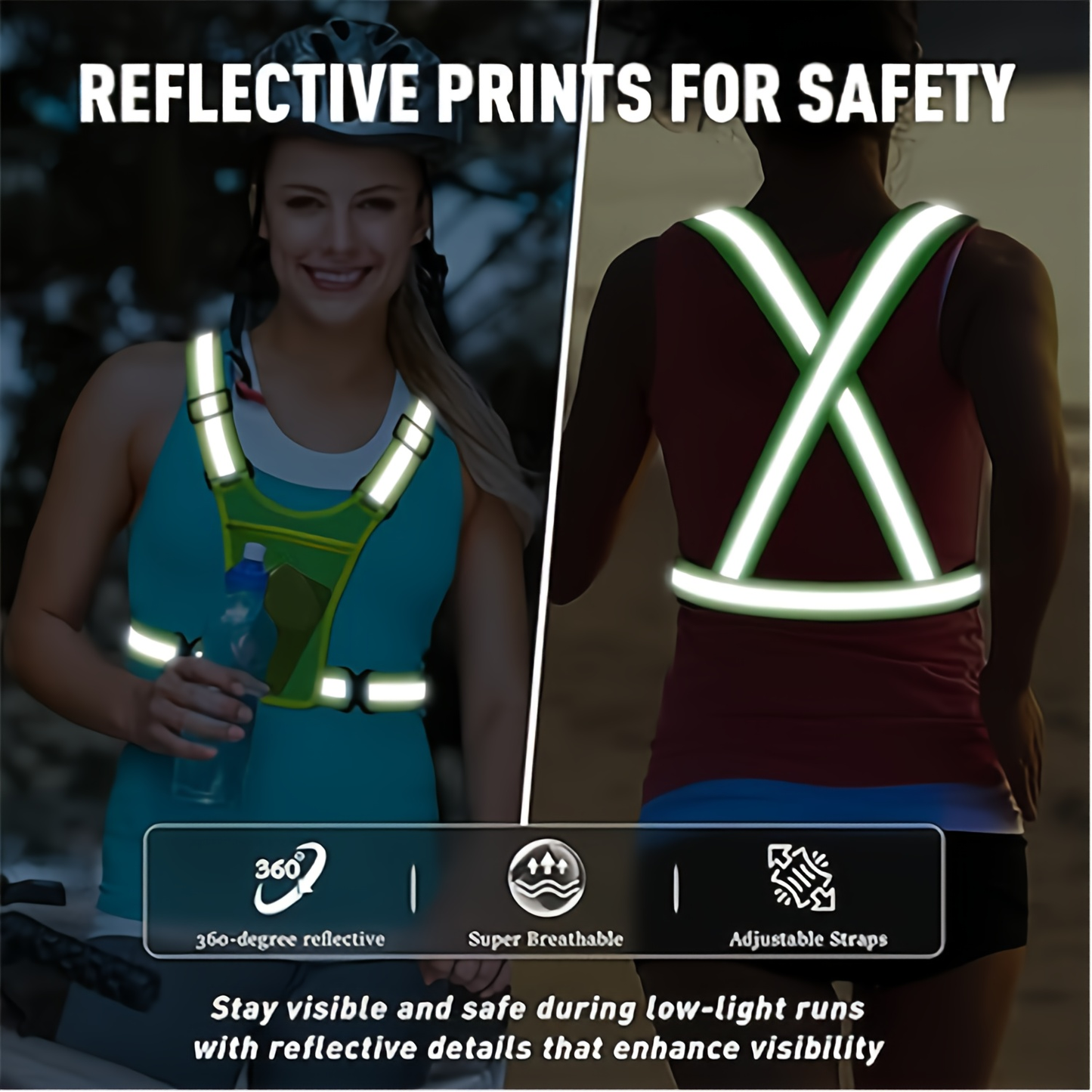 Reflective Running Vest with Phone Holder & Reflective Bracelets – Adjustable Safety Vest for Men Women, Dog Walking, Cycling