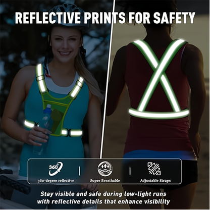 Reflective Running Vest with Phone Holder & Reflective Bracelets – Adjustable Safety Vest for Men Women, Dog Walking, Cycling