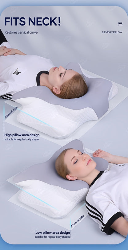 Cervical Neck Pillow for Sleeping - Butterfly Contour Memory Foam Support for Back & Side Sleepers