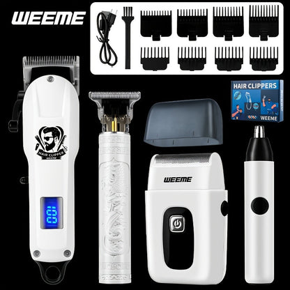 Men's Grooming Gift Box Set – Dragon & Phoenix Design, 2/4pcs Kit with Shaver, Hair Clipper, Nose Hair Remover & T9 Detail Trimmer