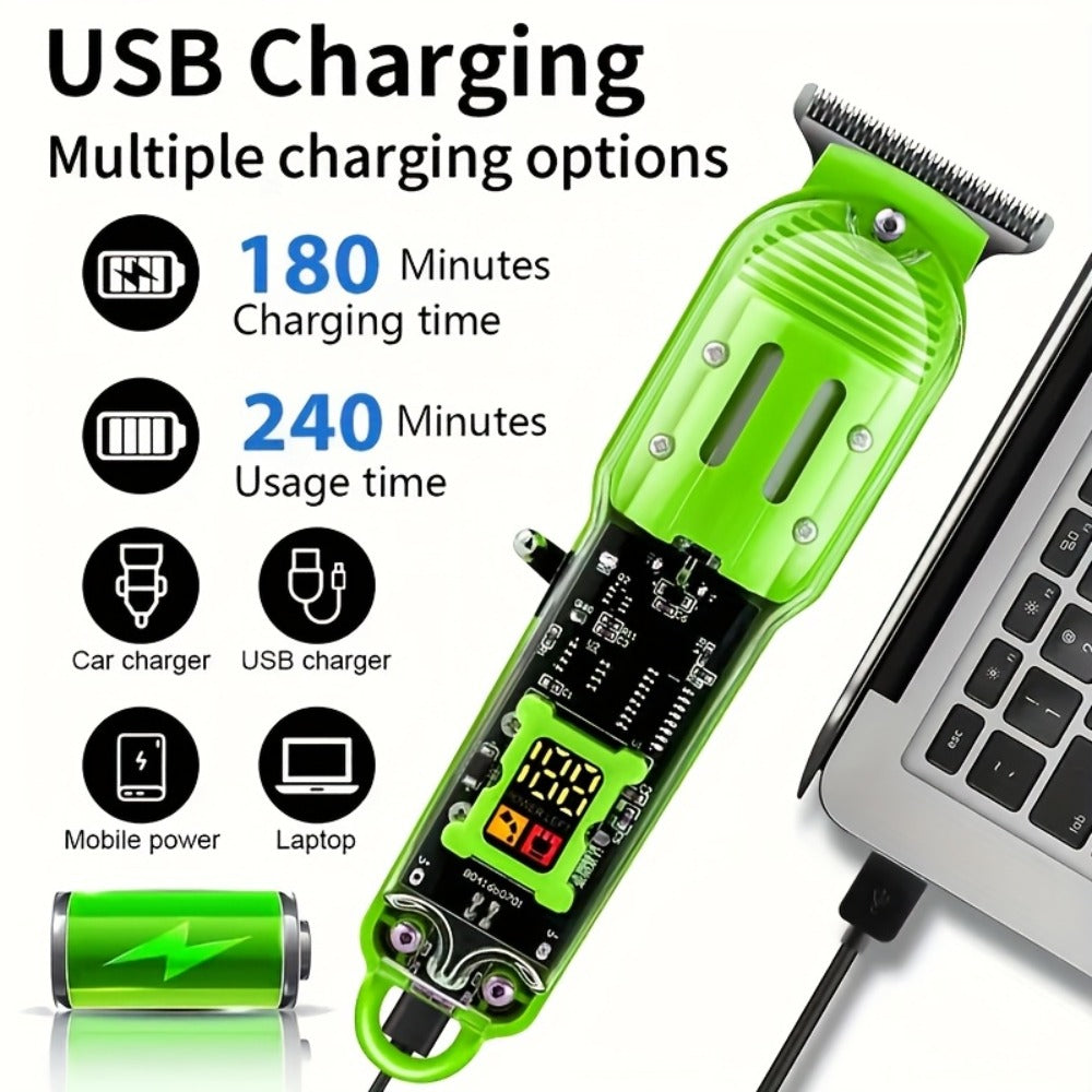 LED Hair Clipper for Men – USB-C Rechargeable Cordless Beard Trimmer with LED Display & 4 Guide Combs, Barber-Grade Home Haircut Kit