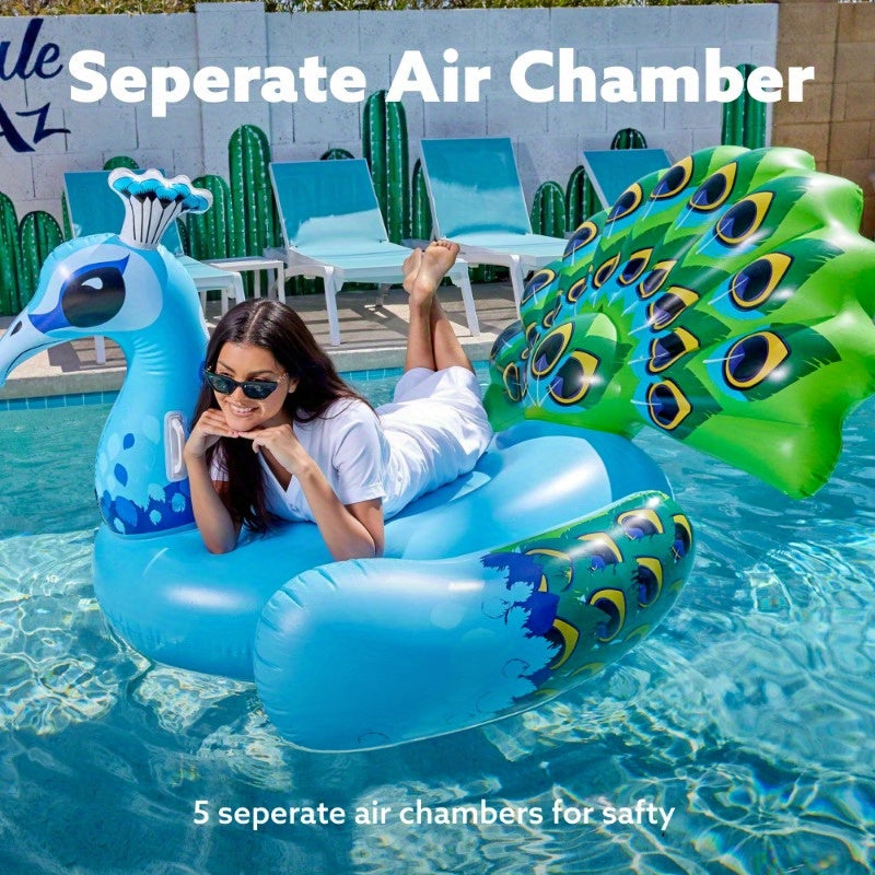 Pool Float Peacock-Shaped Two-Person Raft, 66 x 62 x 48 Inches, 0.30mm PVC and 400lb Listed Capacity
