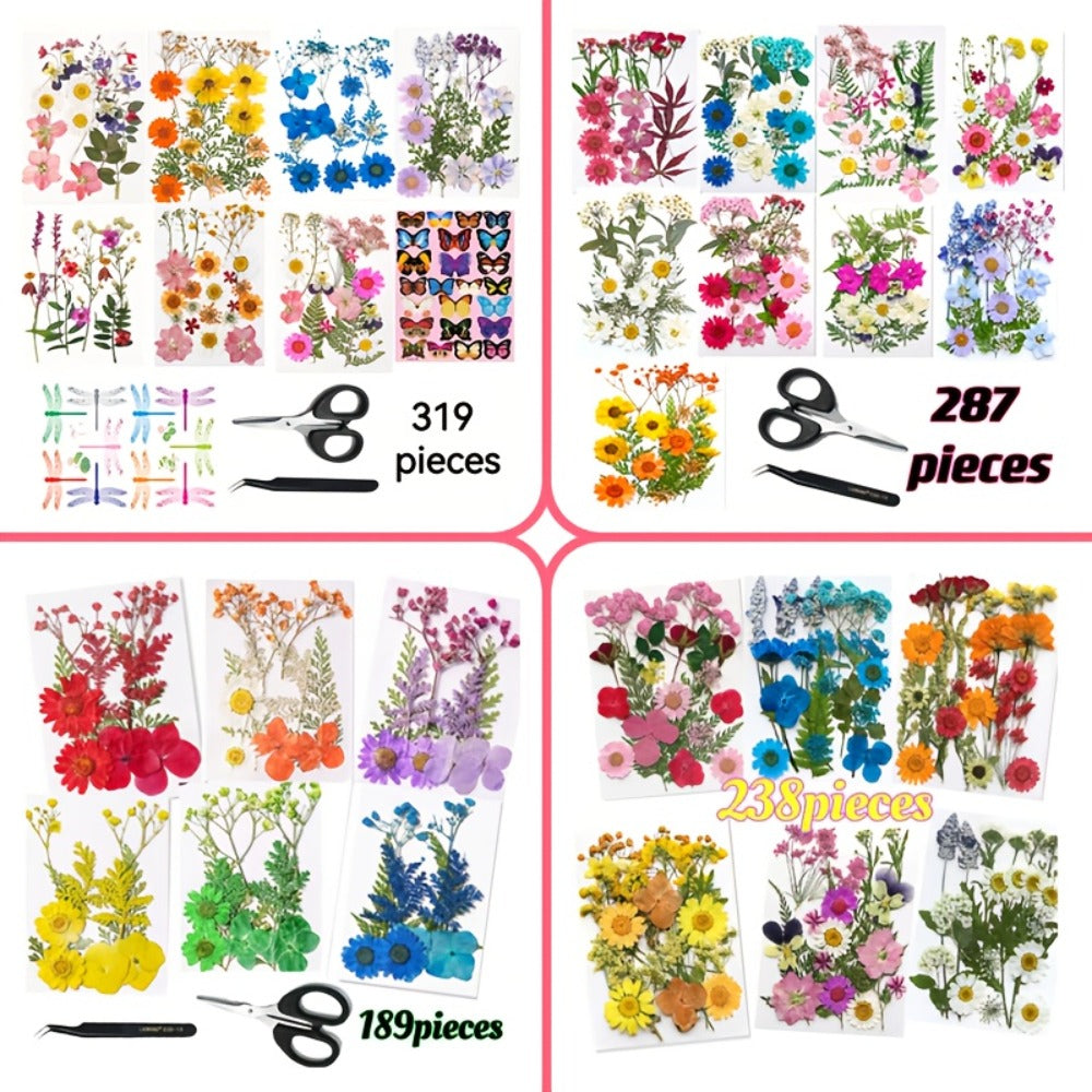 Pressed Flower Craft Set in 189, 238, 287 or 319-Piece Mixed Packs for Resin and Paper Projects