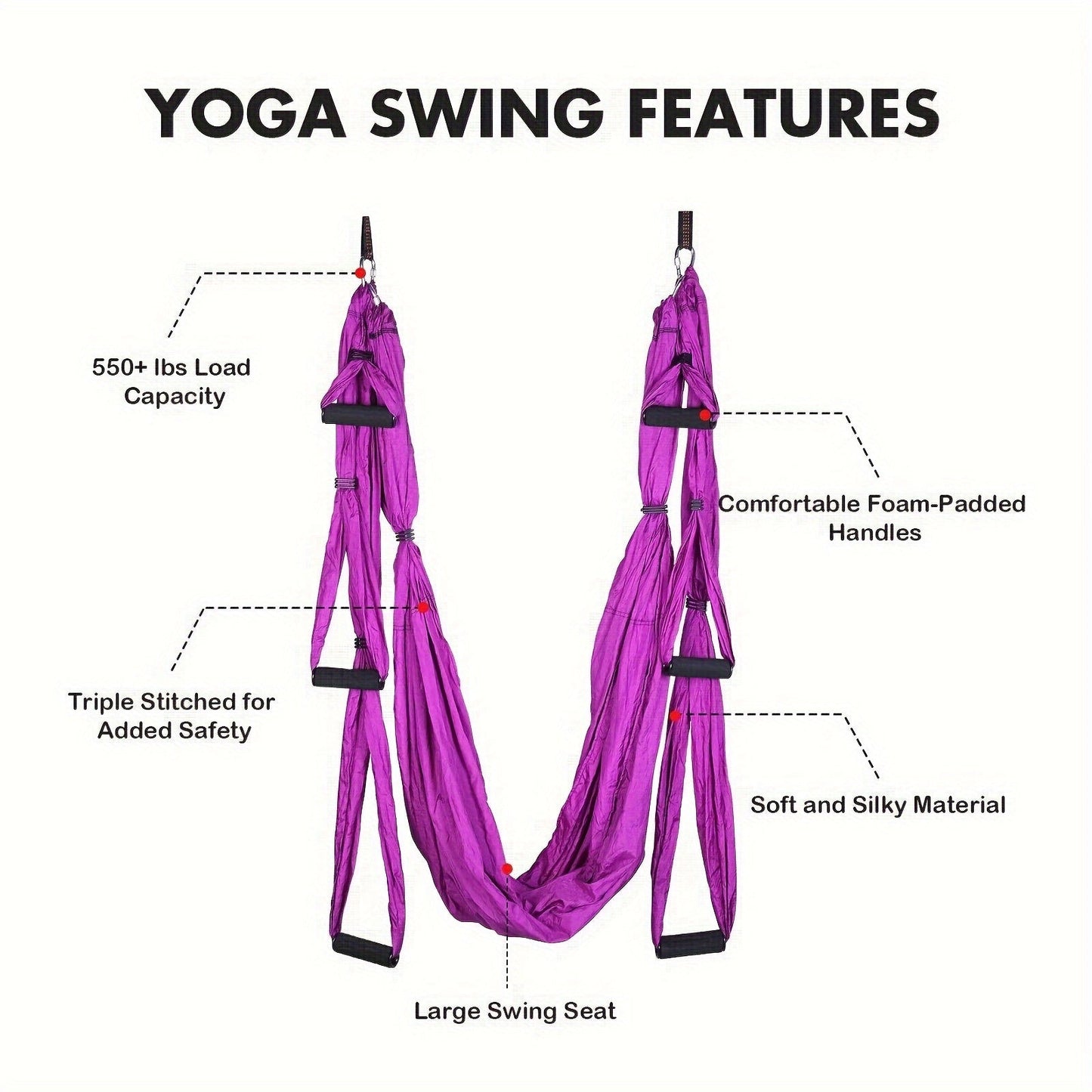 Aerial Yoga Swing Hammock – Nylon Fabric for Flying Poses, Inversions & Versatile Yoga Practice at Home or Gym