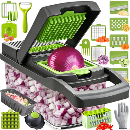 18-in-1 Vegetable Chopper and Mandoline Slicer with Clear Container in Upgraded or Gray 18-Piece Checkout Sets