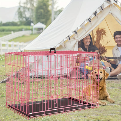 Dog Crate Double Door Folding Metal Cage with Divider & Leak-Proof Tray – 42 & 48 Inch Wire Kennel for Puppies, Medium & Large Dogs