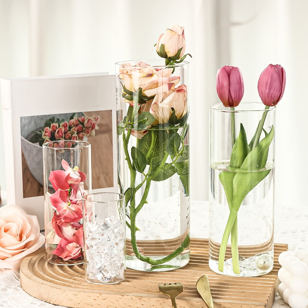 Clear Glass Cylinder Candle Holder Vases 12/24/36/48 Pcs, 4 6 8 10 Inch Tall Hurricane Floating Candle Vase