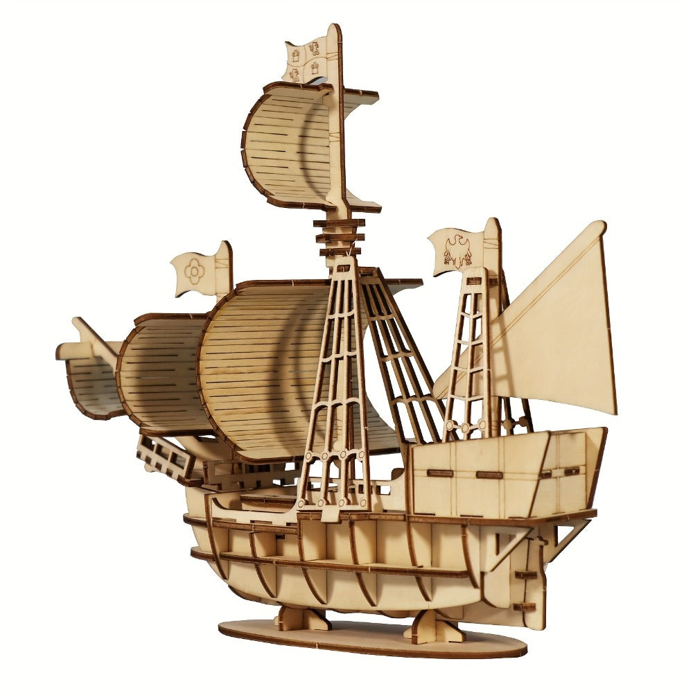 3D Wooden Model Kit Ocean Sailboat – DIY Assembly Puzzle for Adults & Teens, Handcrafted Sailing Ship Brain Teaser