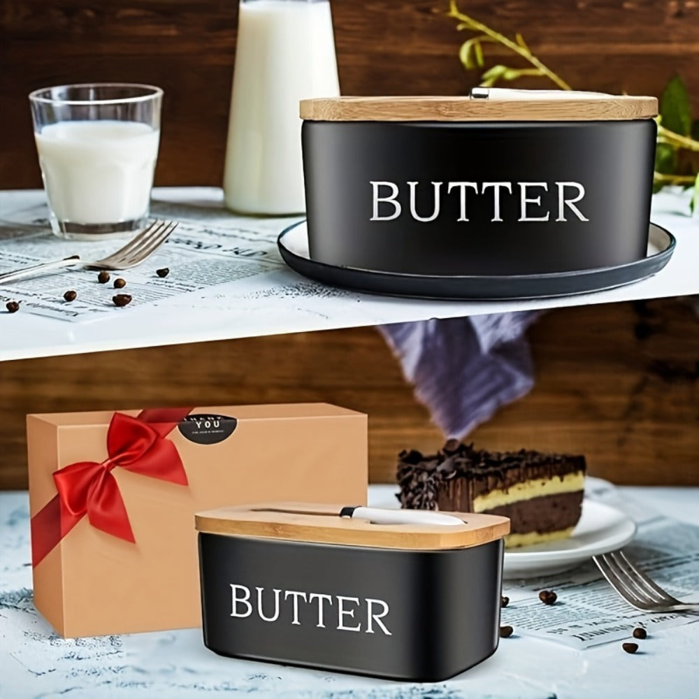 Ceramic Butter Dish with Lid and Knife, Large Countertop Butter Keeper, Airtight Seal, Easy-Clean Design