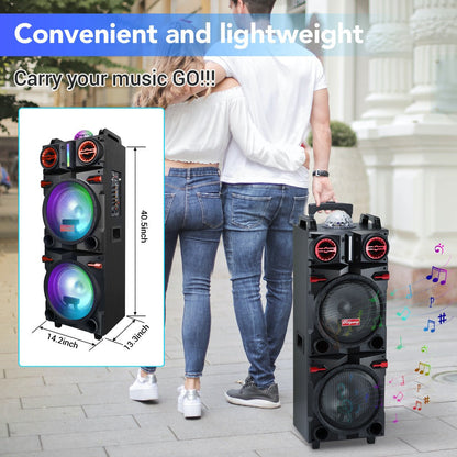 Karaoke Party Bluetooth Speaker with Sound Reactive Lights, 1000W Peak DJ Subwoofer Stereo Boombox