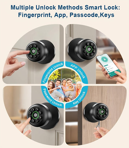 Matte Black Smart Door Knob Lock with Fingerprint & Keypad, App Control, Auto Lock for an Everyday Personal Care Routine