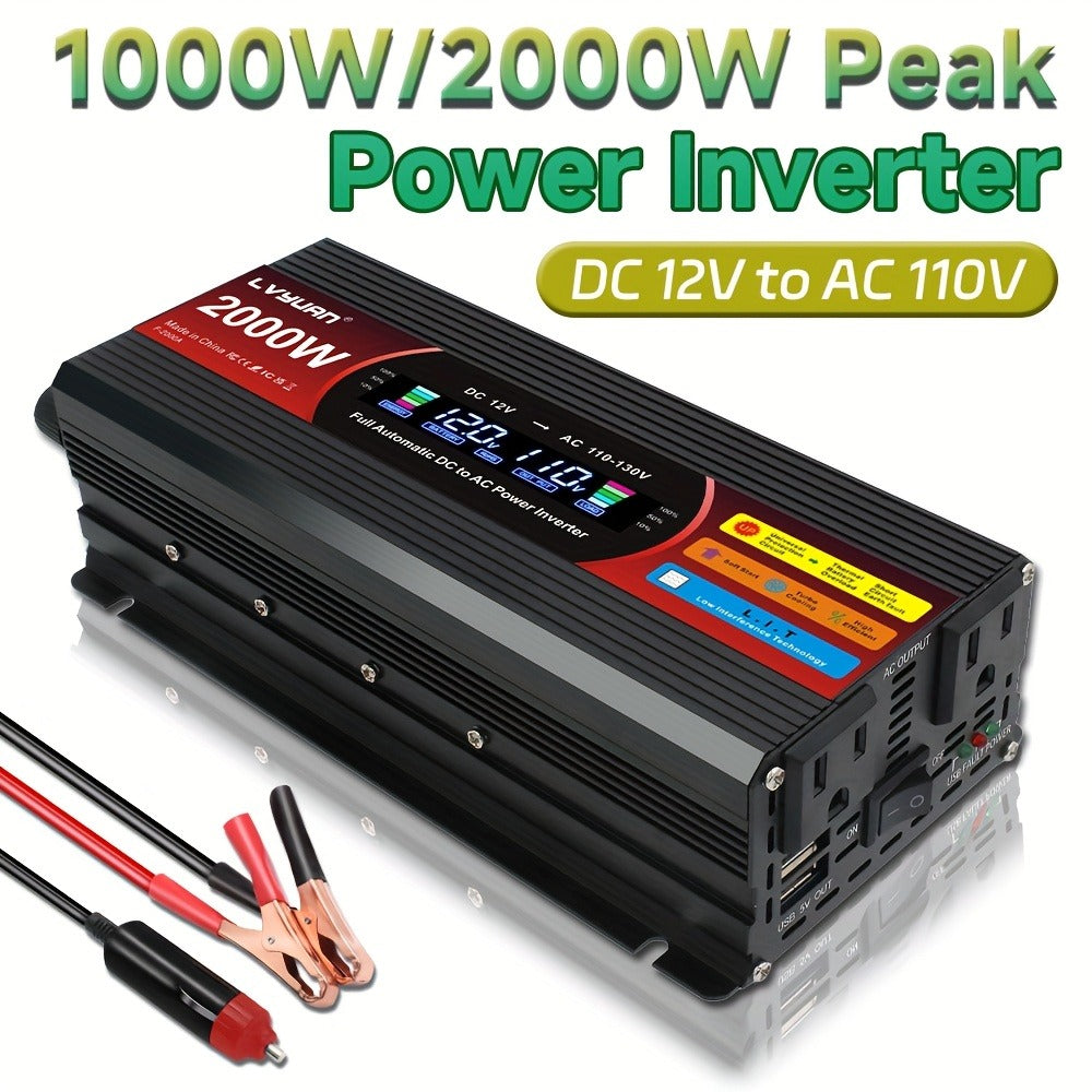 Multi-Format Car Power Inverter with 200W, 1000W or 3000W Labels in Red and Black Options for Vehicles