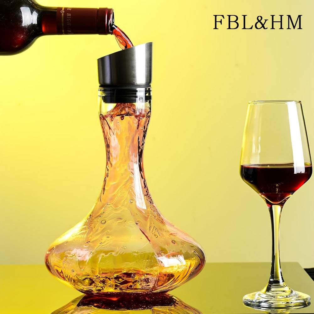 Wine Decanter Hand Blown Crystal Glass 1000ml Aerator Pourer Red Wine Carafe with Stainless Steel Aerator Lead-Free Clear Glass Perfect Gift