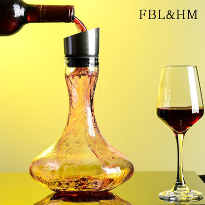 Wine Decanter Hand Blown Crystal Glass 1000ml Aerator Pourer Red Wine Carafe with Stainless Steel Aerator Lead-Free Clear Glass Perfect Gift
