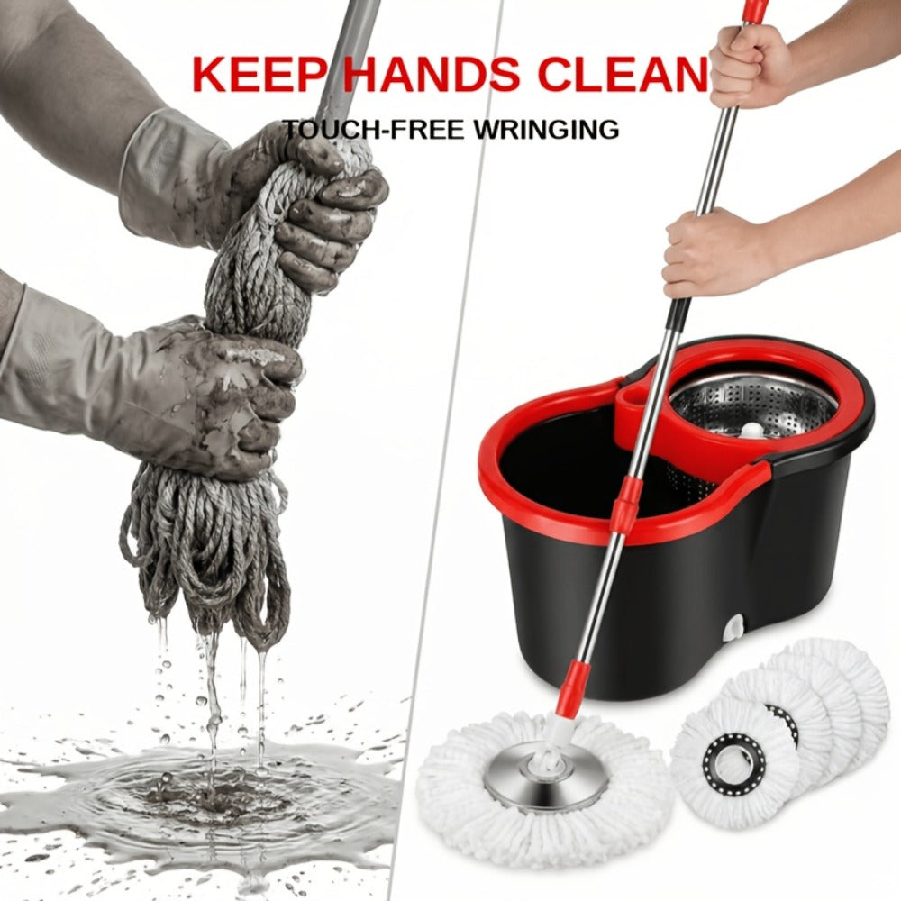 Spin Mop and Bucket Set with Wringer 360 Degree Spinning Self-Wringing Mop 4 Microfiber Mop for Bath Time, Home Spa and Personal Care