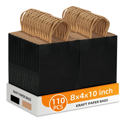 Paper Gift Bags with Handles 110pcs Bulk, Medium & Large Sizes, Shopping Bags for Small Business, Party Favor Bags