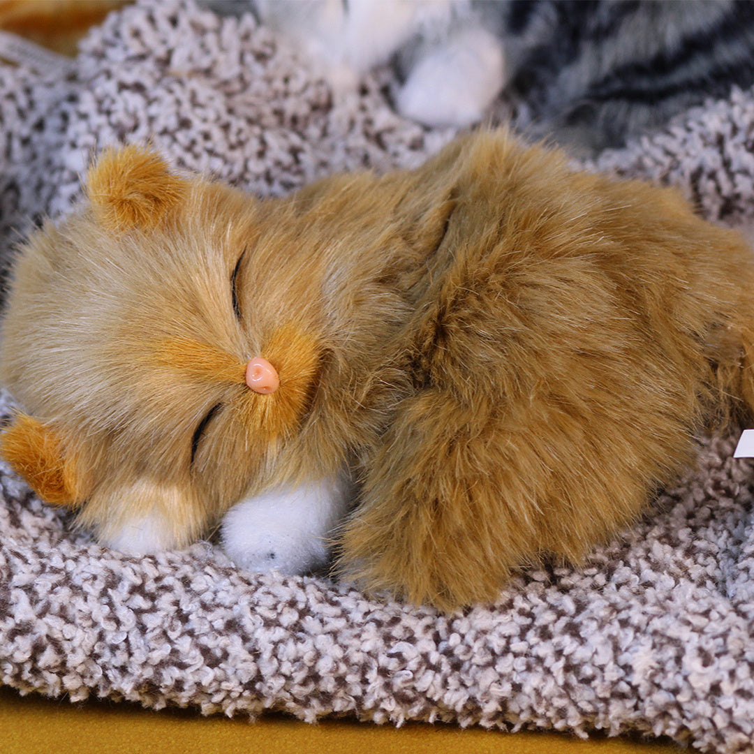 Plush Toy Realistic Sleeping Cat with Meow Sound in Four Coat Patterns for Desk or Room Display