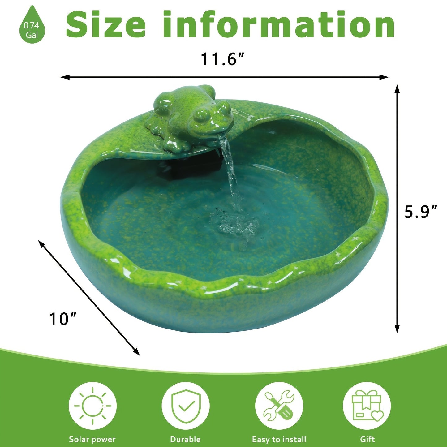 Ceramic Solar Fountain with Battery Backup for Garden, Pathway and Patio Lighting, with the Listed Configuration