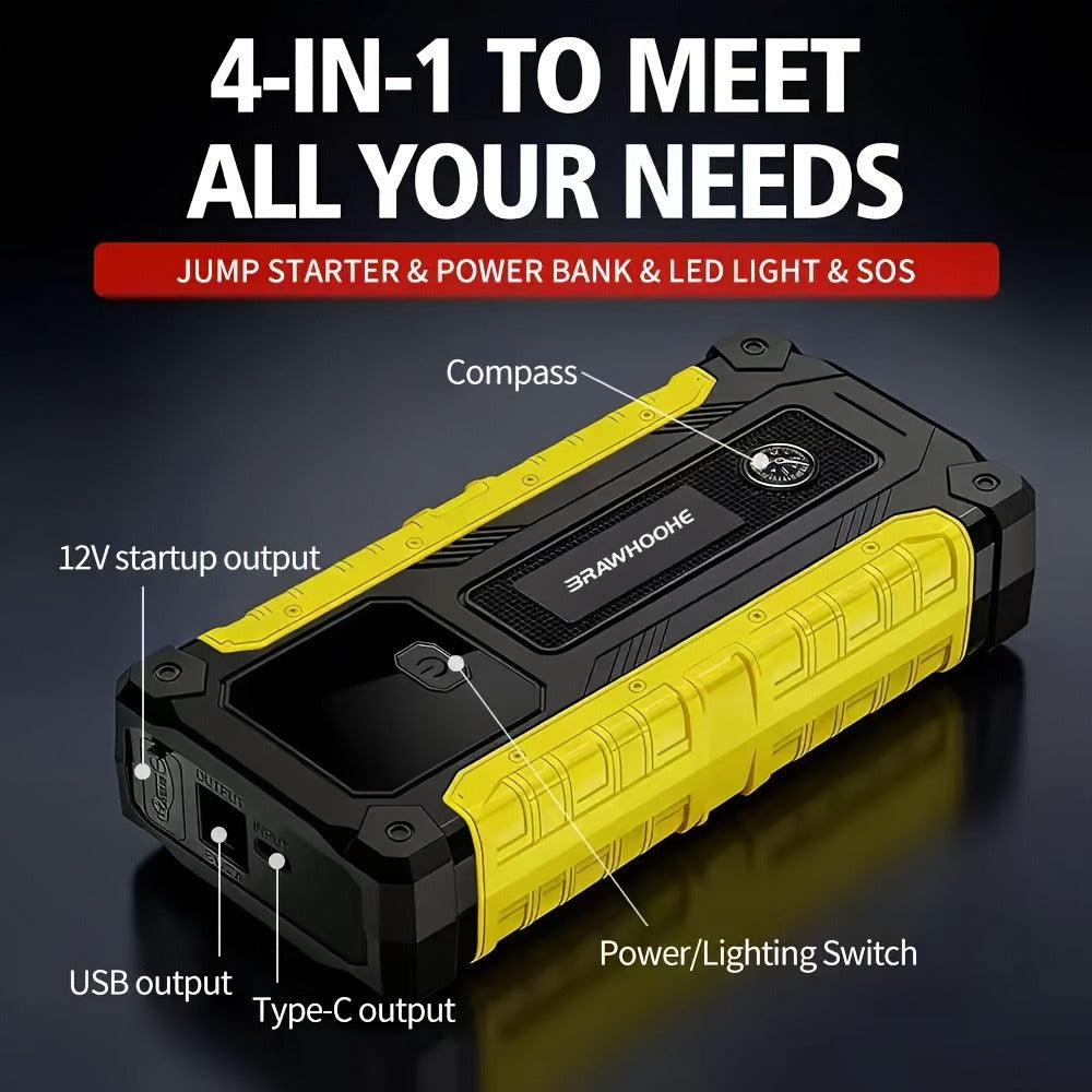 Portable Car Jump Starter with Tire Inflator – 3000A Peak 12V Battery Booster, USB Power Bank, LED Emergency Light