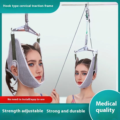 Cervical Traction Device with Handle, Adjustable Neck Traction Belt & Shoulder Massager, Spinal Decompression Pillow for Tension