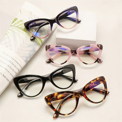 Reading Glasses – Four-Pair Cat-Eye Reader Set with Leopard and Gradient Frames with Multiple Strength and Color Options