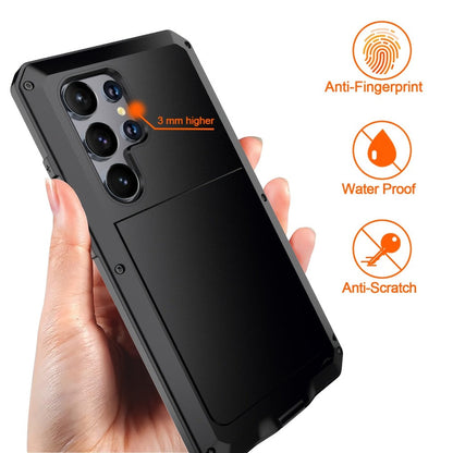 Phone Case with Metal Frame, Integrated Glass Screen Protector and S Pen Opening for Select Galaxy S23-S25 Models